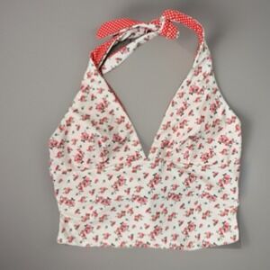 NWT Seamolly Halter Top Floral‎ Polka Dot Reversible Tie Crop Top Medium